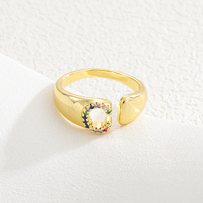 Brass Micro Pave Colorful Cubic Zirconia Cuff Open Rings FS-WG163C1-03-1