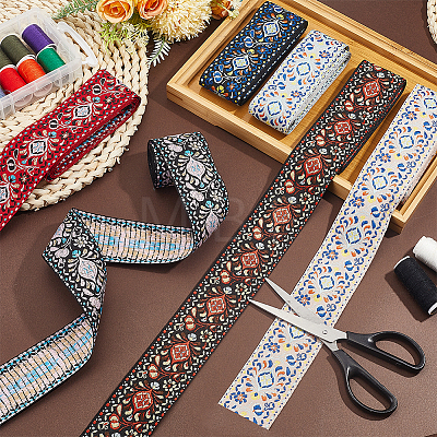 12 Yards 6 Colors Ethnic Style Polyester Ribbons OCOR-ME0001-86-1