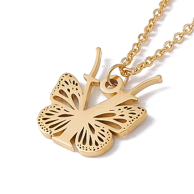 Initial Letter with Butterfly Pendant Necklace NJEW-C026-01G-Y-1