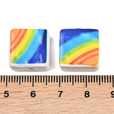Printed Rainbow Pattern Handmade Porcelain Beads PORC-G016-05-1