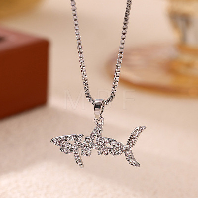 Ocean Brass Pave Clear Cubic Zirconia Pendant Necklaces WG5C2ED-05-1