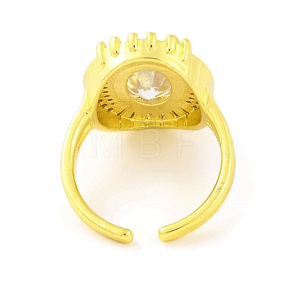 Oval Cubic Zirconia & Glass Open Cuff Ring RJEW-U003-21-1