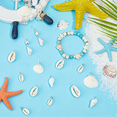 90Pcs 6 Styles Natural Mixed Shell Pendants PALLOY-BM00007-1