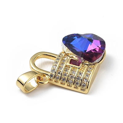 Real 18K Gold Plated Rack Plating Brass Micro Pave Clear Cubic Zirconia Pendants KK-C015-17G-1
