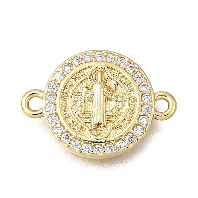 Religion Brass Micro Pave Clear Cubic Zirconia Connector Charms KK-G602-07G-05-1