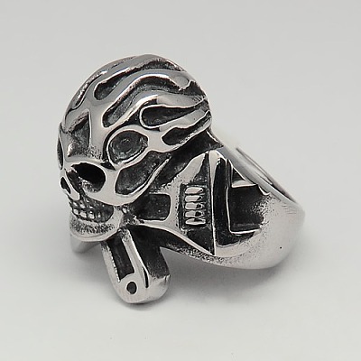 304 Stainless Steel Pirate Style Skull Wide Rings RJEW-F006-279-1