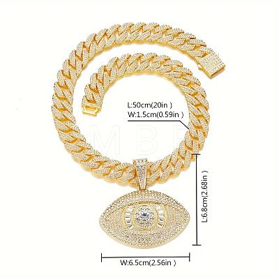 Zinc Alloy Full Crystal Rhinestone Evil Eye Pendant Cuban Link Chain Necklaces for Men FS-WG83416-02-1