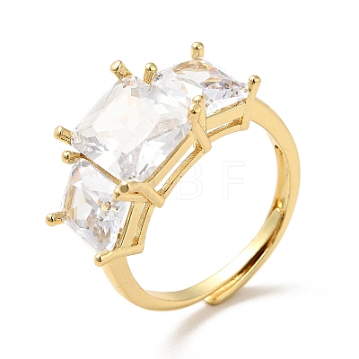Clear Cubic Zirconia Rectangle Adjustable Ring RJEW-I087-10-1
