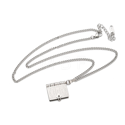 304 Stainless Steel Book Pendant Necklaces for Women LS-NJEW-U037-01A-P-1