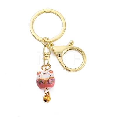 Fortune Cat Porcelain Pendant Keychain KEYC-G064-03E-1