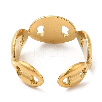 304 Stainless Steel Hollow Oval Open Cuff Rings for Women RJEW-D012-02G-1