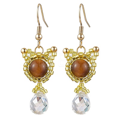 Natural Tiger Eye Carnelian Cat Shape Dangle Earrings EJEW-MZ00353-1