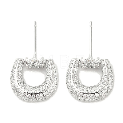 Rack Plating Brass Micro Pave Clear Cubic Zirconia Stud Earrings for Women EJEW-M260-11P-1