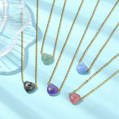 Natural & Synthetic Mixed Gemstone Heart Pendant 304 Stainless Steel Cable Chains Necklaces for Women NJEW-JN06093-1