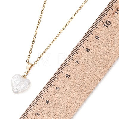 Baroque Natural Keshi Pearl Heart Pendant 304 Stainless Steel Cable Chain Necklaces for Women NJEW-JN05964-1