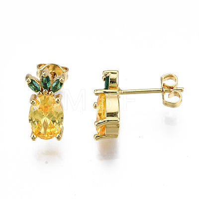 Brass Micro Pave Cubic Zirconia Stud Earrings EJEW-T014-14G-NF-1