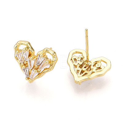 Cubic Zirconia Heart Stud Earrings X-EJEW-G353-03G-1