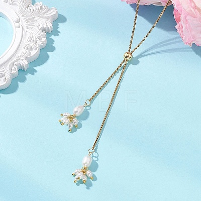 Natural Cultured Freshwater Pearl Flower Beaded Pendant 304 Stainless Steel Cable Chain Lariat Necklaces NJEW-JN05970-1