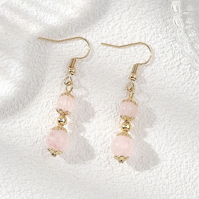Natural Rose Quartz Round Dangle Earrings EJEW-JE06822-02-1
