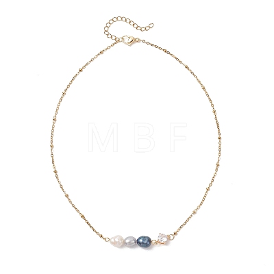 Dyed Natural Cultured Freshwater Pearl Potato & Glass Beaded Pendant 304 Stainless Steel Satellite Chain Necklaces for Women NJEW-JN05937-01-1
