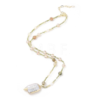 Natural Rutilated Quartz Beaded & Glass Beads Necklaces NJEW-L119-10G-1