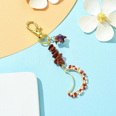 Moon Glass Seed Pendant Decorations HJEW-MZ00065-1