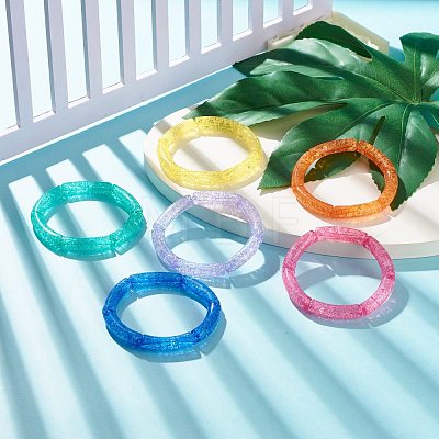 6Pcs 6 Color Jelly Color Acrylic Curved Tube Beaded Stretch Bracelets Set BJEW-JB07979-1