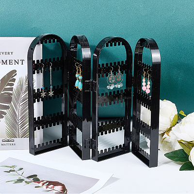 PS Plastic Earring Display Folding Screen Stands with 4 Folding Panels ODIS-WH0043-142A-01-1