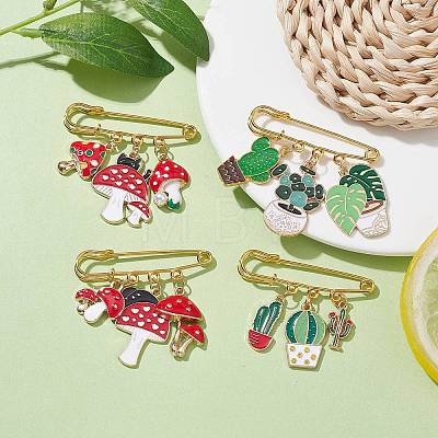 4Pcs 4 Styles Mushroom Cactus Enamel Charms Brooch JEWB-BR00153-1