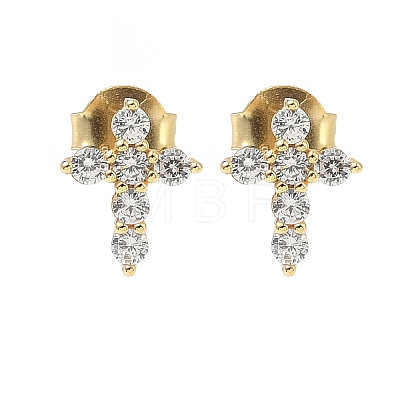 925 Sterling Silver Clear Cubic Zirconia Stud Earrings EJEW-Q032-01B-G-1
