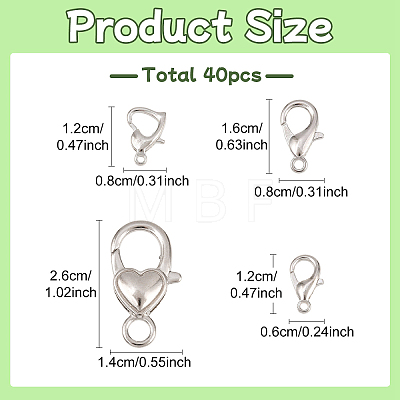 40Pcs 4 Styles Zinc Alloy Lobster Claw Clasps FIND-YW0012-93-1