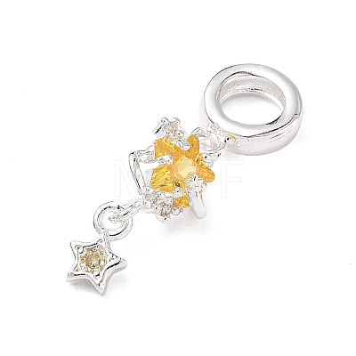 Brass Pave Gold Cubic Zirconia European Dangle Charms KK-K407-37S-01-1