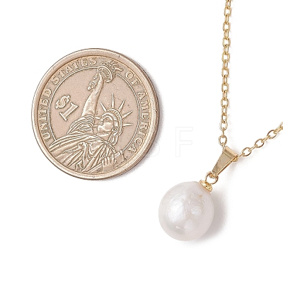 Natural Baroque Pearl Keshi Pearl Round Pendant 304 Stainless Steel Cable Chain Necklaces NJEW-JN05893-1
