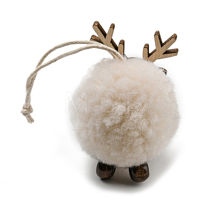 Christmas Themed Plush & Wood Deer Ball Pendant Decoration HJEW-E008-01A-1