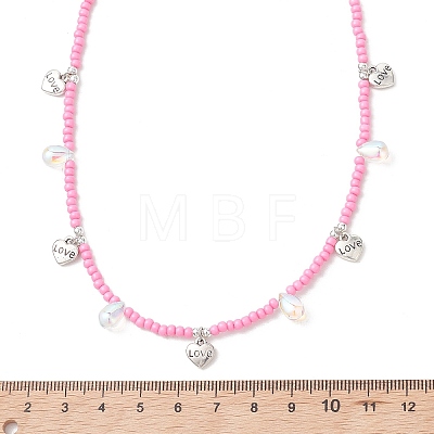 Boho 304 Stainless Steel Heart Pendant Glass Seed Beaded Necklaces NJEW-MZ00147-02-1