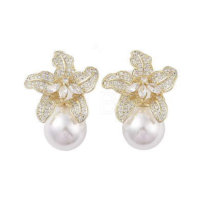 Brass with Resin Imitation Pearl Stud Earrings EJEW-B046-04G-1