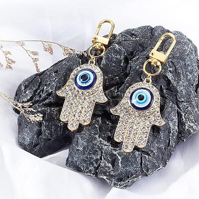 Olycraft 2Pcs Zinc Alloy Rhinestone & Resin Pendants Keychain HJEW-OC0001-12-1