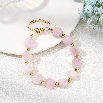 Natural Kunzite & Brass Spacer Beads Beaded Bracelets for Women BJEW-JB14112-01-1