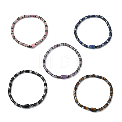 Non-magnetic Synthetic Hematite & Natural Gemstone Beads Stretch Bracelets for Women Men BJEW-JB13808-1