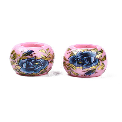Flower Printed Opaque Acrylic Rondelle Beads SACR-S305-27-B01-1