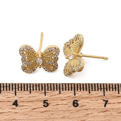 Butterfly Brass Micro Pave Clear Cubic Zirconia Stud Earrings EJEW-H180-19G-1