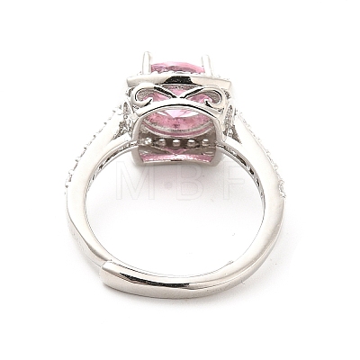 Pink Cubic Zirconia Rectangle Adjustable Ring RJEW-E064-01P-01-1