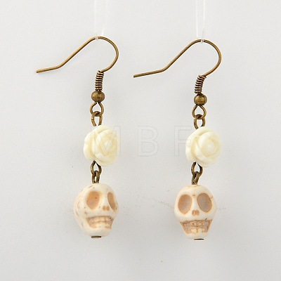Dyed Synthetic Magnesite Skull Earrings EJEW-JE01026-1