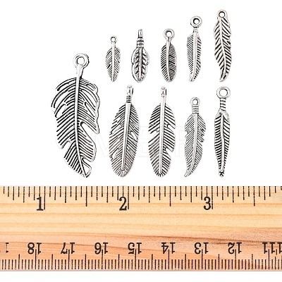 100Pcs 10 Style Tibetan Style Alloy Feather Pendants TIBEP-FS0001-07-1