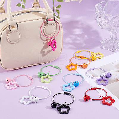 10Pcs 10 Colors Star with Bell Acrylic & Alloy Pendant Decorations HJEW-BBC0001-40B-1