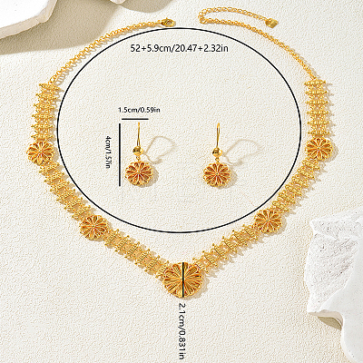 Elegant Brass Flower Charm Necklace & Earrings Sets for Women EH6760-1