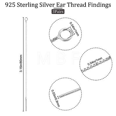 3 Pairs 925 Sterling Silver Ear Stud Findings STER-BBC0001-41-1