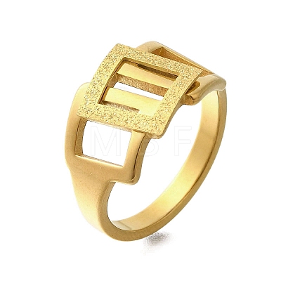 Textured 304 Stainless Steel Hollow Rectangle Finger Ring for Women RJEW-L126-12B-G-1