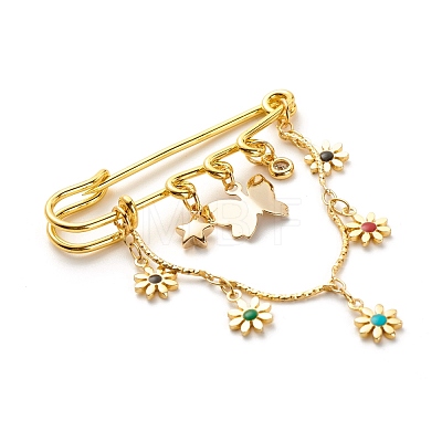 Butterfly & Star & Flower Charm Brass Brooch Pin JEWB-BR00060-1