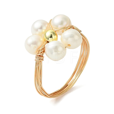 Natural Cultured Freshwater Pearl & Synthetic Hematite Finger Rings RJEW-JR01059-1